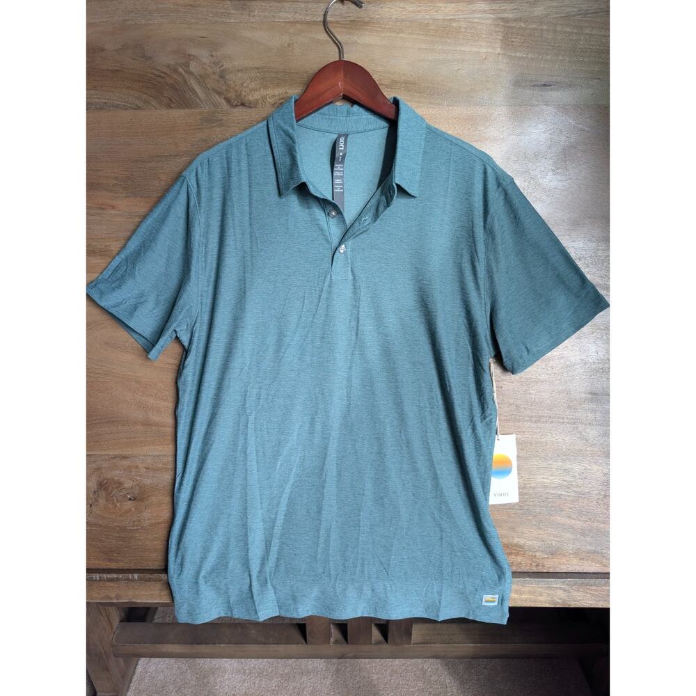 NWT Vuori Strato Tech Polo Shirt Mens Medium Bluegrass Heather Golf Performance